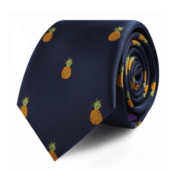 Pineapple Skinny Men’s Tie - AUSCufflinks Navy Thin Tie - Picture 2 of 12